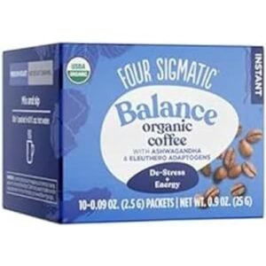 Four Sigmatic Adaptogen Organic Medium Roast Instant Coffee with Ashwagandha, Chaga & Tulsi, Immune Support & Stress Relief, Keto, Multicolored, 0.09 Oz, Pack of 10
