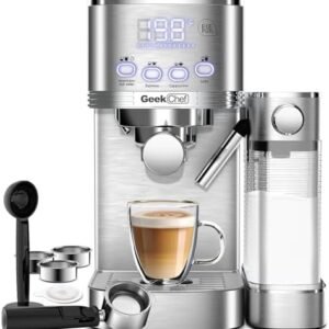 Geek Chef Espresso and Cappuccino Machine with Automatic Milk Frother,20Bar Espresso Maker for Home, for Cappuccino or Latte,with ESE POD filter, Stainless Steel, Gift for Coffee Lover