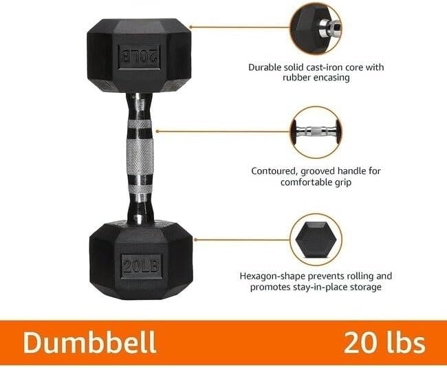 Amazon Basics Rubber Encased Exercise & Fitness Hex Dumbbell, Single, Hand Weight For Strength Training - Image 2