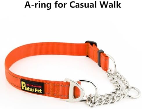 Plutus Pet Martingale Dog Collar with Stainless Steel Chain and Reflective Nylon, Adjustable No Pull Training Collar, for Small Medium, and Large Dogs, Orange, M - Image 3