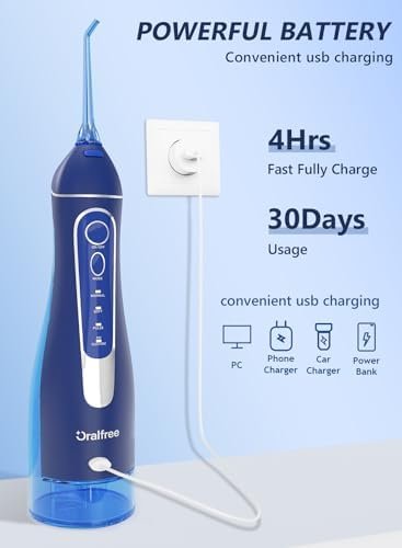 Water Dental Flosser Cordless for Teeth Cleaning - 4 Modes Oral Irrigator 300ML Braces Flossers Cleaner, Rechargeable Portable IPX7 Waterproof Powerful Battery for Travel Home - Image 4