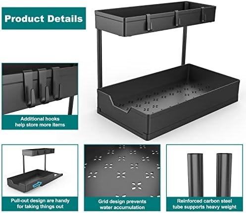 Under Sink Organizers, 2 Pack Sliding L-shape Cabinet Organizers Narrow Space Storage Multi-purpose Sink Organizer for Bathroom Kitchen Drawer (Black, 2 pack) - Image 3