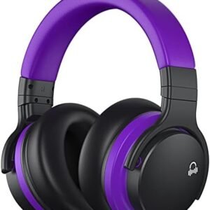 MOVSSOU E7 Active Noise Cancelling Headphones Bluetooth Headphones Wireless Headphones Over Ear with Microphone Deep Bass, Comfortable Protein Earpads, 30 Hours Playtime for Travel/Work, Medium Purple