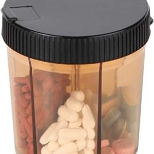 6-Compartment Pill Box for Supplements, Medicine Organizer for Men and Women | Black TOP