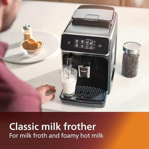 PHILIPS 2200 Series Fully Automatic Espresso Machine, Classic Milk Frother, 2 Coffee Varieties, Intuitive Touch Display, 100% Ceramic Grinder, AquaClean Filter, Aroma Seal, Black (EP2220/14) - Image 3