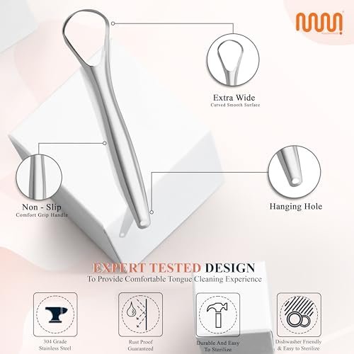 MasterMedi Tongue Scraper for Adults, 100% Stainless Steel Tongue Scrubber for Bad Breath, Easy to Use, Tongue Cleaner for Oral Care & Hygiene (SPTC-1|with Case) - Image 3