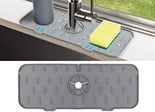 Kitchen Sink Splash Guard - Silicone Faucet Handle Drip Catcher Tray, Dish Soap Dispenser and Sponge Holder Mat Behind Faucet, Kitchen Guard Gadgets Sink Accessories for Kitchen Counter and Bathroom - Image 9