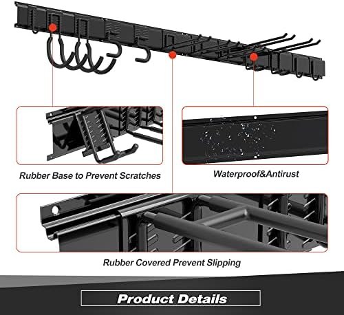Garage Tool Storage Rack, Heavy Duty Garage Storage Organizer Rack System Wall Mounted Tool with 12 double hooks, 4 rails Garden Tool Rack - Image 4