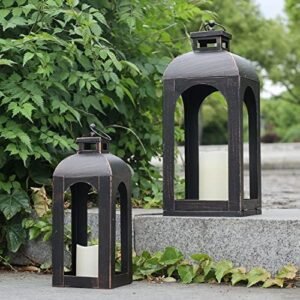 DECORKEY Luxury Lantern Decorative Outdoor & Indoor, Set of 2 (17’’&13’’) Metal Candle Lanterns Decor, Vintage Hanging Candle Holder for Front Porch Patio Wedding Farmhouse Home, Christmas Decoration