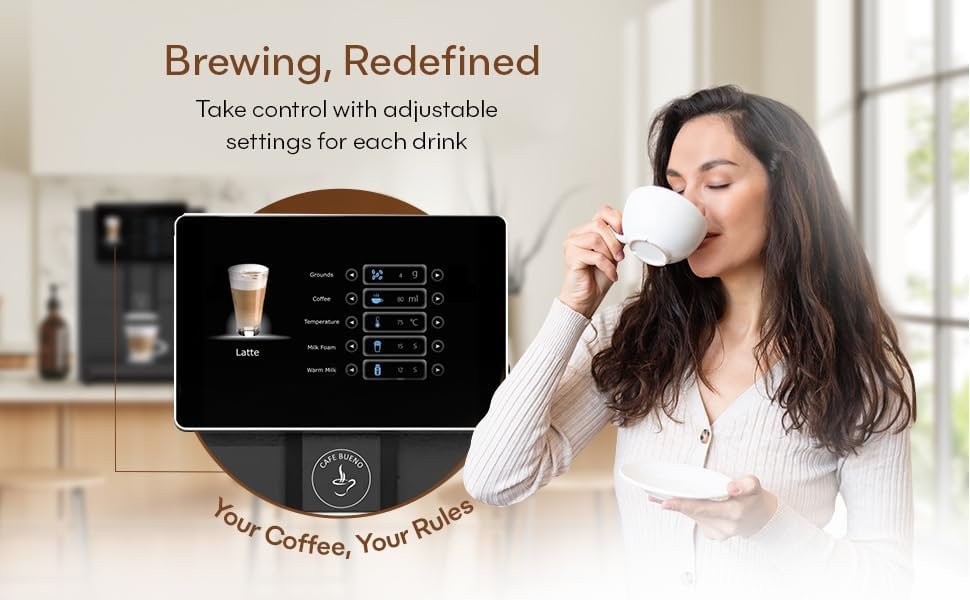Cafe Bueno Super Automatic Espresso Machine - 19 Coffee Recipes, Durable, Grinder, Milk Frother, 7" Touchscreen - Image 4