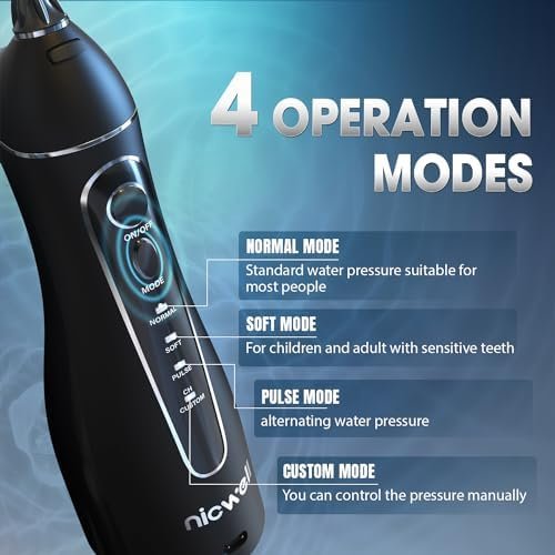 Nicwell Water Dental Flosser Teeth Pick - 4 Modes Dental Oral Irrigator, Portable & Rechargeable IPX7 Waterproof Personal Orthodontic Supplie Water Teeth Cleaner Picks for Home Travel - Image 3