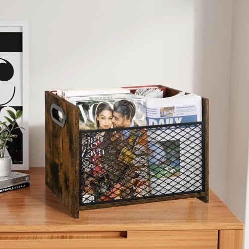YINMIT Magazine Holder, Magazine Rack for Desktop and Home Office, Farmhouse File Storage Basket for Letters, Magazines, Books, Newspapers (Large) - Image 2