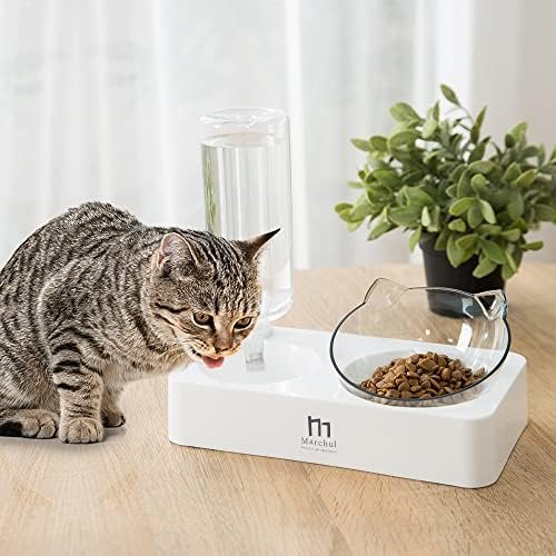 Marchul Tilted Cat Food Bowl with Feeding Mat for Food and Water, Food Feeding Dishes for Raised Cats and Puppies - Image 2