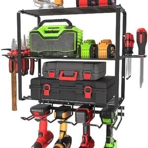 ZEAKOC Power Tool Organizer, 4 Layers Heavy Duty Drill Holder Wall Mount,Metal Garage Tool Organization for Efficient Power Tool Storage,Separate Tool Rack Dad Gift for Father's Day