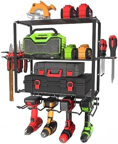 ZEAKOC Power Tool Organizer, 4 Layers Heavy Duty Drill Holder Wall Mount,Metal Garage Tool Organization for Efficient Power Tool Storage,Separate Tool Rack Dad Gift for Father's Day