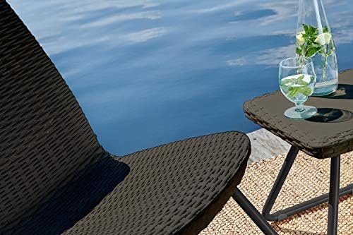 Keter Rio 3 Piece Resin Wicker Patio Furniture Set with Side Table and Outdoor Chairs, Brown - Image 10