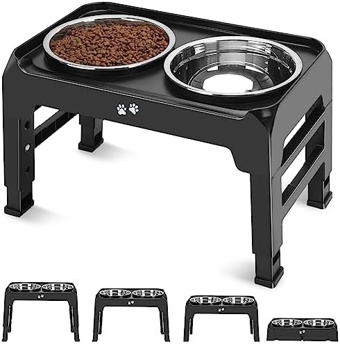 Elevated Dog Bowls, 4 Height Adjustable Raised Dog Bowl Stand with 2 Thick 50oz Stainless Steel Dog Food Bowls Non-Slip Dog Feeder for Large Medium Dogs Adjusts to 3.7", 9.2", 10.75", 12.36" Black - Image 9