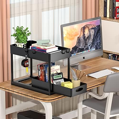 PUILUO Under Sliding Cabinet Basket Organizer, 2 Tier Under Sink Organizers Black Under Sink Storage for Bathroom Kitchen - Image 6