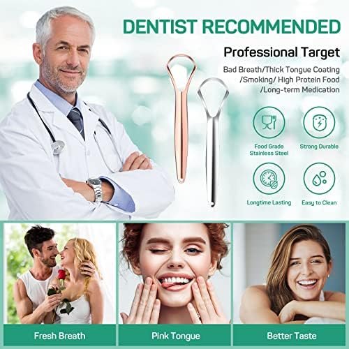 RONAVO Tongue Scraper for Adults, Two Colors Designed for Couples, Cure Bad Breath, Tongue Cleaners Stainless Steel, Metal Tongue Scrapers for Oral Care & Hygiene (2 Pack) - Image 4