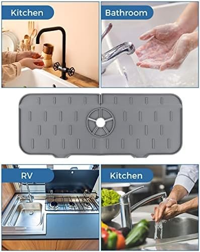 Kitchen Sink Splash Guard - Silicone Faucet Handle Drip Catcher Tray, Dish Soap Dispenser and Sponge Holder Mat Behind Faucet, Kitchen Guard Gadgets Sink Accessories for Kitchen Counter and Bathroom - Image 7