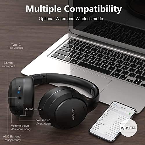 RUNOLIM Hybrid Active Noise Cancelling Headphones, Wireless Over Ear Bluetooth Headphones with Microphone, 70H Playtime, Foldable Headphones with HiFi Audio, Deep Bass for Home Travel Office - Image 8