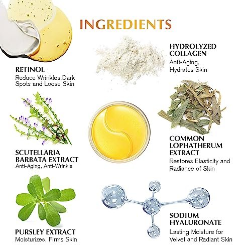 Enaskin Naturals Under Eye Patches Dark Circles Under Eye Masks for Puffiness - 24K Gold Eye Gel Pads Retinol Collagen Hyaluronic Acid Moisturizing & Reducing Wrinkles (24K Gold) - Image 4