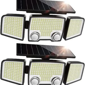 UME Solar Outdoor Lights 332 LED 7000K, Super Bright Motion Sensor Outdoor Lights with 2 Sensors, IP65 Waterproof 270 Wide Angle Solar Flood Lights with 3 Modes for Garden Patio Yard - 2 Pack