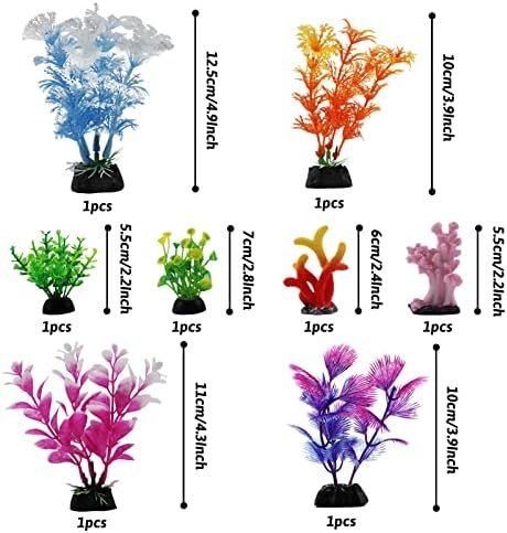 Fish Tank Decorations Plants with Resin Coral, 8 pcs Aquarium Decorations Small Plants Plastic, Fish Tank Accessories, Aquarium Decor - Image 2