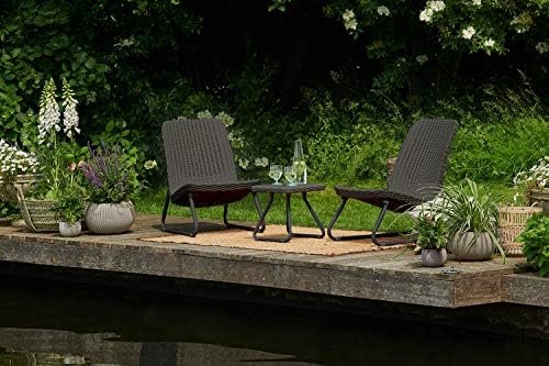 Keter Rio 3 Piece Resin Wicker Patio Furniture Set with Side Table and Outdoor Chairs, Brown - Image 9