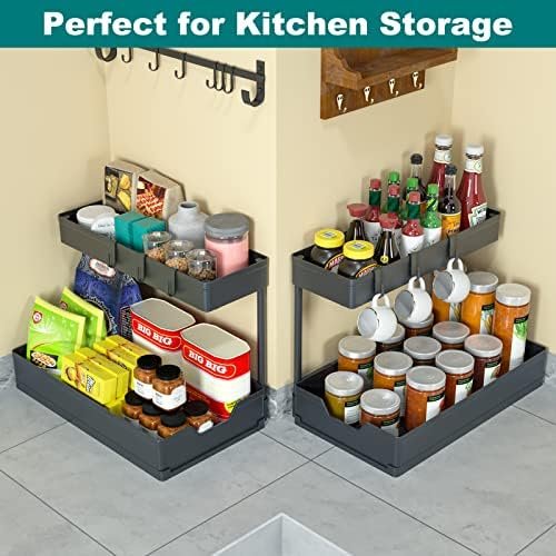 Under Sink Organizers, 2 Pack Sliding L-shape Cabinet Organizers Narrow Space Storage Multi-purpose Sink Organizer for Bathroom Kitchen Drawer (Black, 2 pack) - Image 2