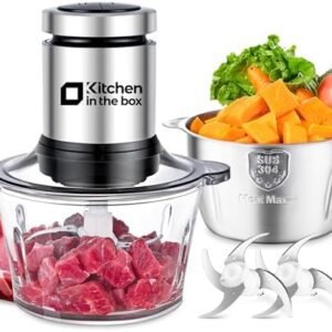 Kitchen in the box Food Processors,Small Meat Grinder & Food Chopper Electric Vegetable Chopper with 2 Bowls (8 Cup+8 Cup)& 2 Bi-Level Blades for Meat/fish/Vegetable/Baby Food，400 W (Black)