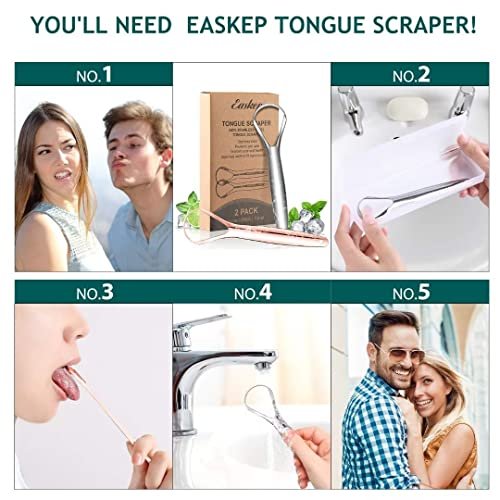 Tongue Scraper (2 Pack), Wide-head Tongue Cleaner with Nice Carrying Box, Easkep 100% Stainless Steel Tongue Scrapers Cleaners, for Men, Women, Adults, Kids - Image 6