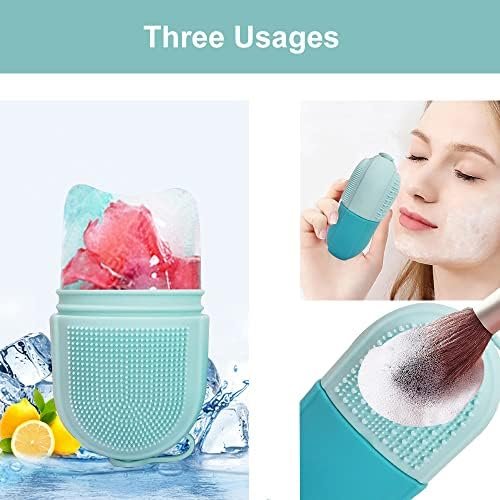 Reusable Cube Silicone Mold Ice Roller With Brush For Face Cold Therapy Facial Massage Roller (Blue) - Image 5