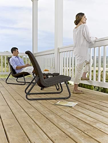 Keter Rio 3 Piece Resin Wicker Patio Furniture Set with Side Table and Outdoor Chairs, Brown - Image 13