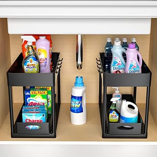 PUILUO Under Sliding Cabinet Basket Organizer, 2 Tier Under Sink Organizers Black Under Sink Storage for Bathroom Kitchen - Image 5