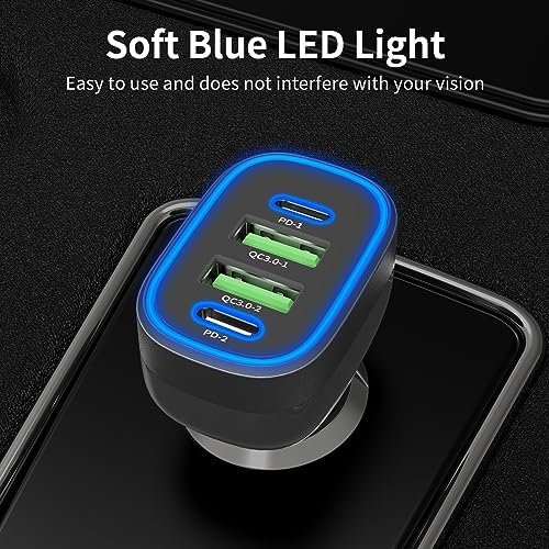 USB C Car Charger, Meagoes 72W 4 Ports Super Fast Automobile Charger Compatible for iPhone 15 Pro/Max/14/13/12/11/iPad Air, Samsung Galaxy S24/S23 Plus/Ultra/S22 Type C Cigarette Lighter USB Charger - Image 6