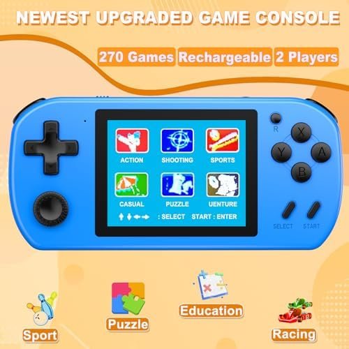 CULAGEiMi Handheld Game Console for Kids Adults Built-in 270 Retro Video Games, Portable Gaming System with Rechargeable Battery Gamepad, Mini Arcade Toys Supports 2 Players Birthday Xmas Gifts, Blue - Image 2