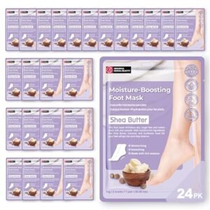Original Derma Beauty Foot Mask 24 Pairs Moisture-Boosting Shea Butter Moisturizing Foot Mask Set Body Exfoliator Callus Remover Foot Masks Foot Bath Pedicure Supplies for Beauty & Personal Care