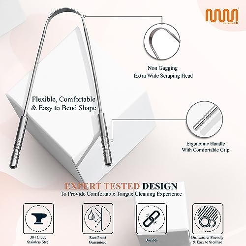 MasterMedi Tongue Scraper with Multicolor Cases (2 Pack), 100% Stainless Steel, Reduce Bad Breath, Easy to Use Tongue Scraper for Adults, Tongue Cleaner for Oral Care & Hygiene - Image 4