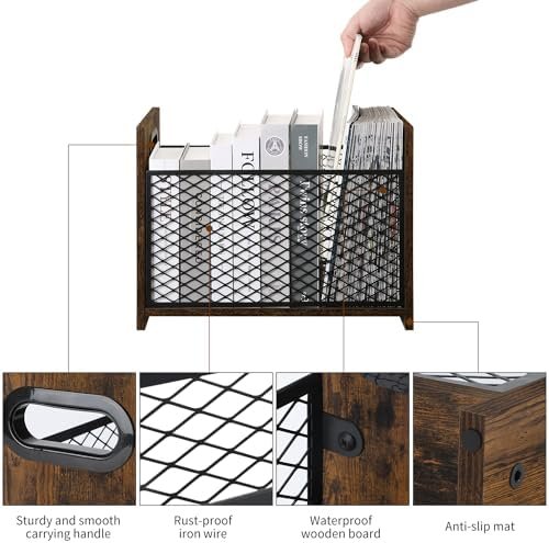 YINMIT Magazine Holder, Magazine Rack for Desktop and Home Office, Farmhouse File Storage Basket for Letters, Magazines, Books, Newspapers (Large) - Image 5