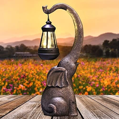 15" Outdoor Sculpture Figurine Statue Elephant Easter Decorations Solar Garden Statues for Patio HomeYard Decor Good Luck Easter Elephant Gift for Woman, Mom Family