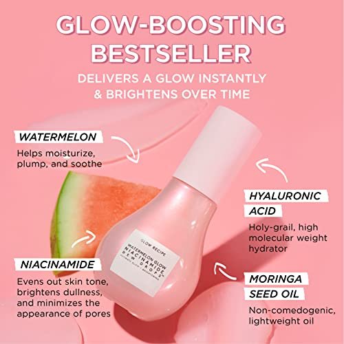 Glow Recipe Watermelon Glow Niacinamide Dew Drops Face Serum - Travel Hydrating Hyaluronic Acid Skincare Serum, Makeup Primer & Liquid Highlighter for Glowing Skin - Brightening Face Serums (15ml) - Image 5