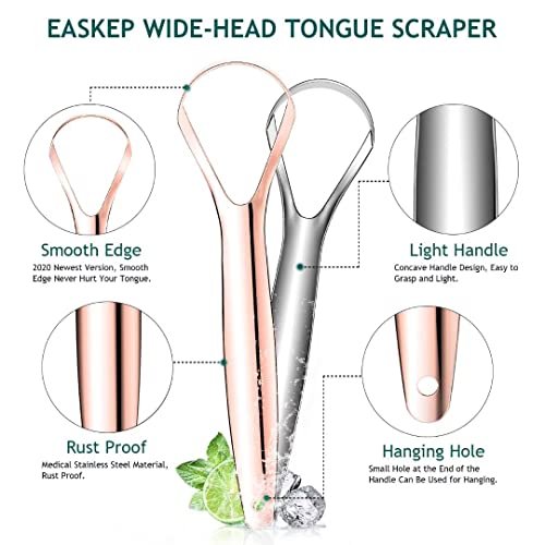 Tongue Scraper (2 Pack), Wide-head Tongue Cleaner with Nice Carrying Box, Easkep 100% Stainless Steel Tongue Scrapers Cleaners, for Men, Women, Adults, Kids - Image 8