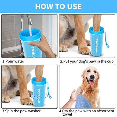 Comotech Dog Paw Cleaner for Large Dogs (with Dog Bath Brush&3 Absorbent Towels) Dog Paw Washer, Dog Foot Cleaner, Dog Bath Brush with Adjustable Ring Handle for Long Short Haired Dogs (Large,Blue) - Image 3