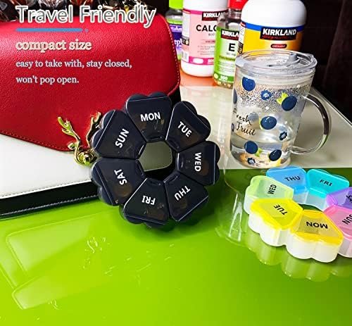 Large Pill Organizer 7 Day, Pretty Weekly Pill Box Case, Cute Girly Medicine Dispenser Container for Vitamin, Gummy, Medication, Supplement (Black) - Image 2