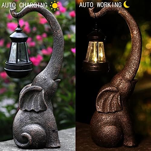15" Outdoor Sculpture Figurine Statue Elephant Easter Decorations Solar Garden Statues for Patio HomeYard Decor Good Luck Easter Elephant Gift for Woman, Mom Family - Image 3