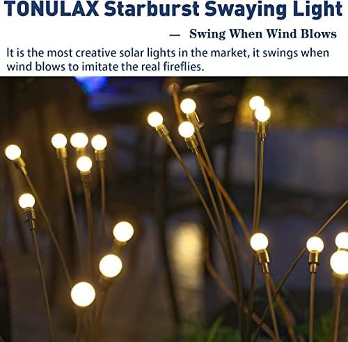 TONULAX Solar Garden Lights - New Upgraded Solar Swaying Light, Sway by Wind, Solar Outdoor Lights, Yard Patio Pathway Decoration, High Flexibility Iron Wire & Heavy Bulb Base, Warm White(2 Pack) - Image 6
