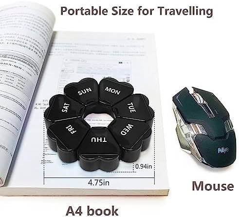 Large Pill Organizer 7 Day, Pretty Weekly Pill Box Case, Cute Girly Medicine Dispenser Container for Vitamin, Gummy, Medication, Supplement (Black) - Image 5