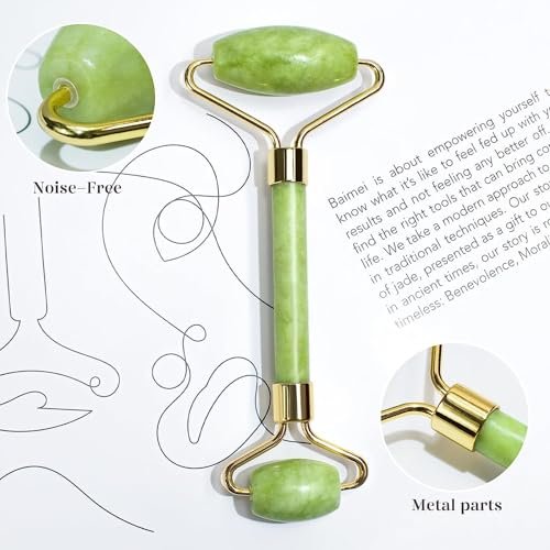 BAIMEI Gua Sha & Jade Roller Facial Tools Face Roller and Gua Sha Set for Puffiness and Redness Reducing Skin Care Routine, Self Care Gift for Men Women - Green - Image 4