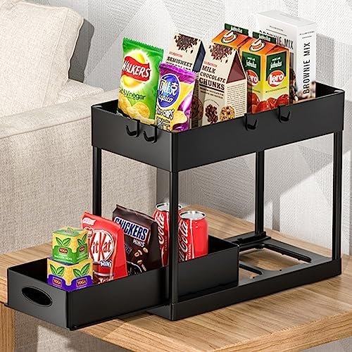 PUILUO Under Sliding Cabinet Basket Organizer, 2 Tier Under Sink Organizers Black Under Sink Storage for Bathroom Kitchen - Image 9